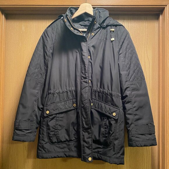 Women's Black London Fog Black Quilted Rain Jacket - Picture 1 of 3